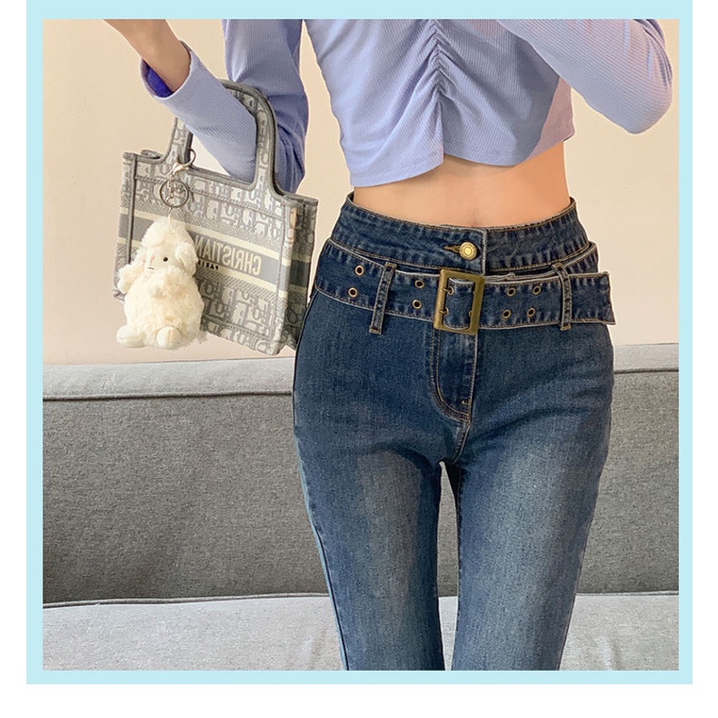 Quần jean denim lưng cao ống loe rộng phong cách retro thời trang dành cho nữ