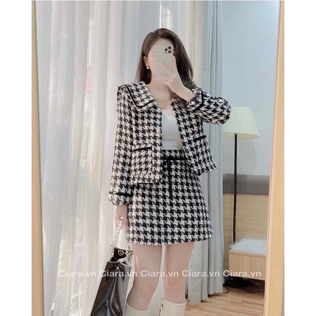 SET DẠ 3 MÓN KHOÁC, ÁO DÂY LÓT, CHÂN VÁY/Chất vải dạ mịn đep có lót trong - Pinkger