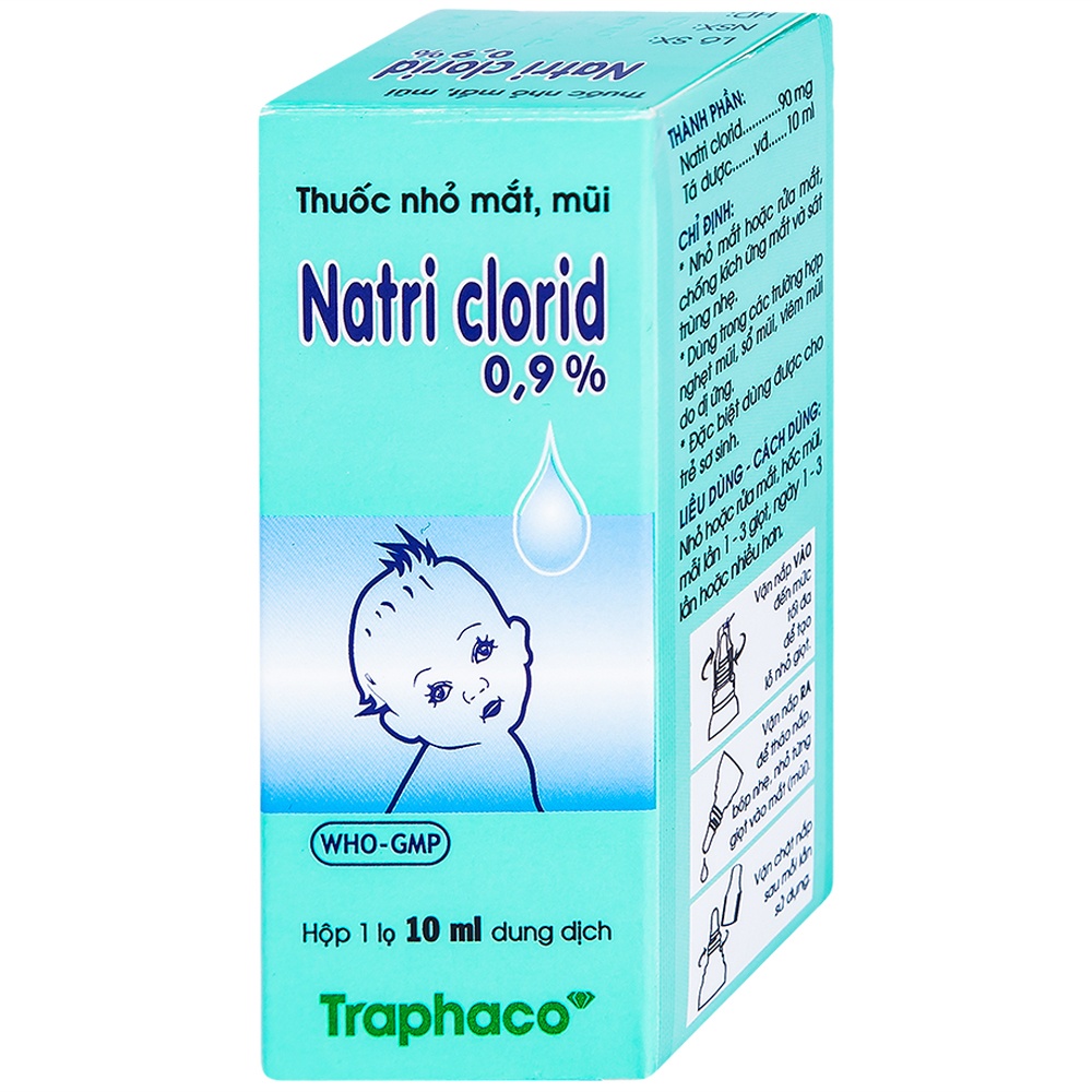 Nước muối sinh lý Nacl 0,9% Traphaco nhỏ mắt, mũi