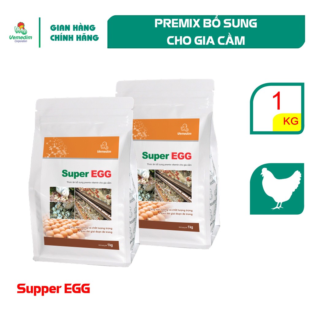 Vemedim SUPER EGG Premix bổ sung vitamin cho gia cầm, tăng sản lượng trứng, tăng chất lượng vỏ trứng, gói 1kg