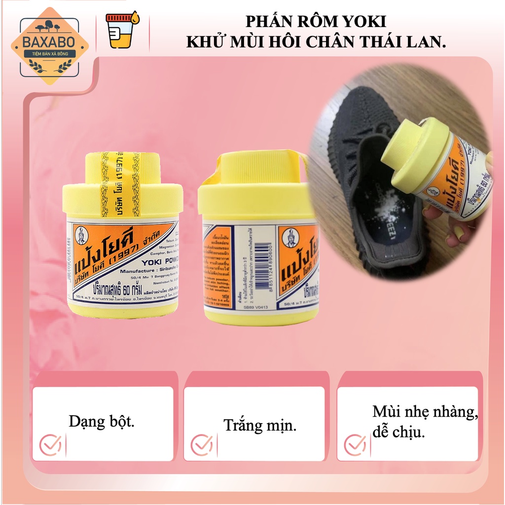 PHẤN RÔM YOKI KHỬ MÙI HÔI CHÂN, GIÀY THÁI LAN - 60GR - HÀNG CHÍNH HÃNG