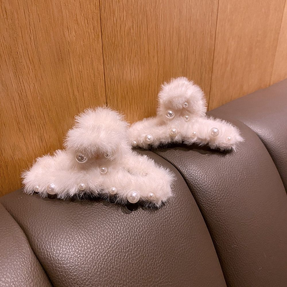 Kẹp tóc lông nhung đính ngọc trai nhân tạo nhiều màu phong cách Hàn Quốc thanh lịch cho nữ