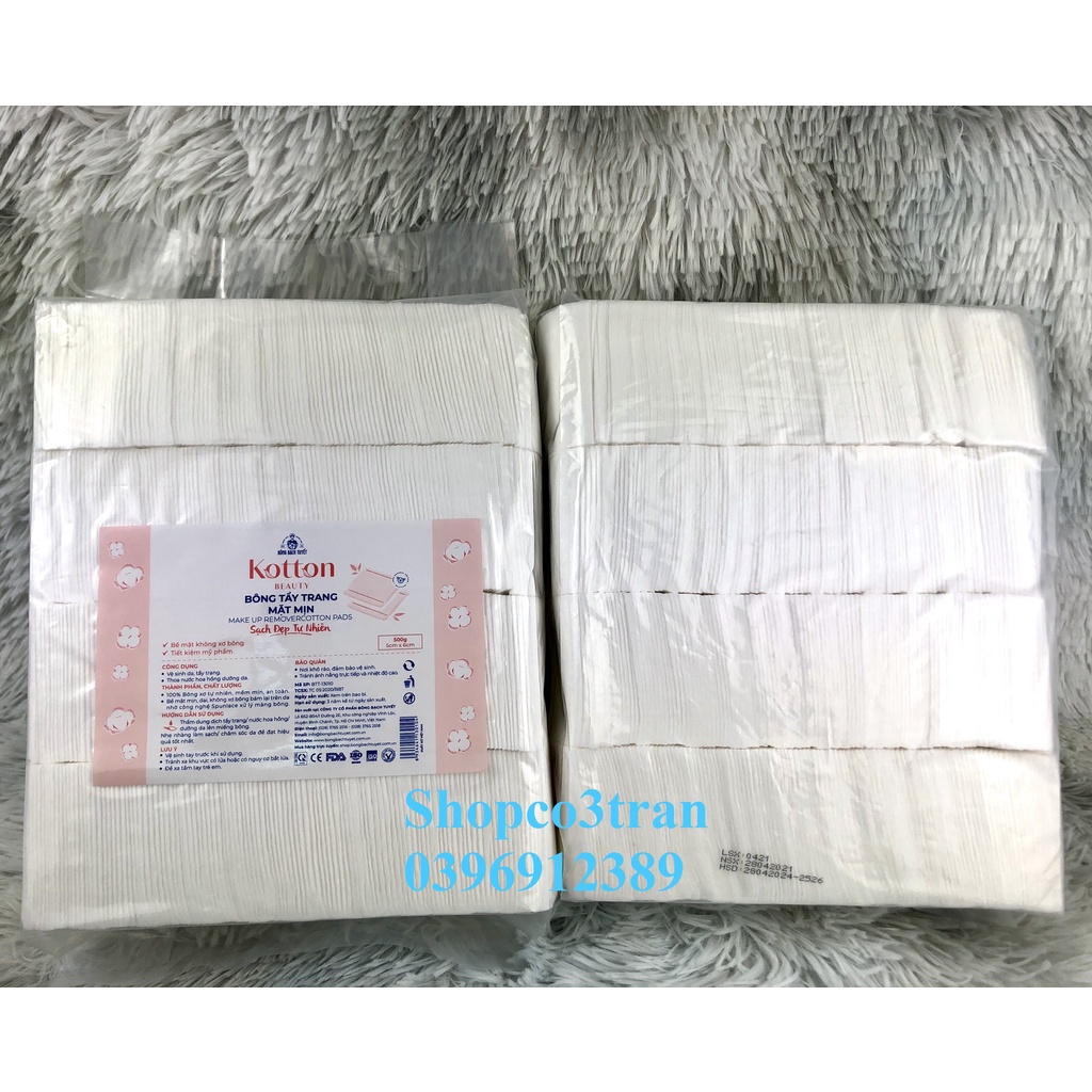 Bông Tẩy Trang Bề Mặt Mịn gói 500gr chính hãng Bông Bạch Tuyết size 5x6 - Bông Tẩy Trang Cotton Bề Mặt Mịn KOTTON BEAUTY