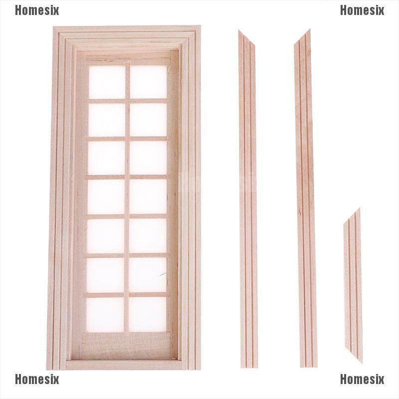 [HoMSI] 1:12 Dollhouse Miniatures Wood Door Unpainted 14-pane DIY Furniture Accessories SUU