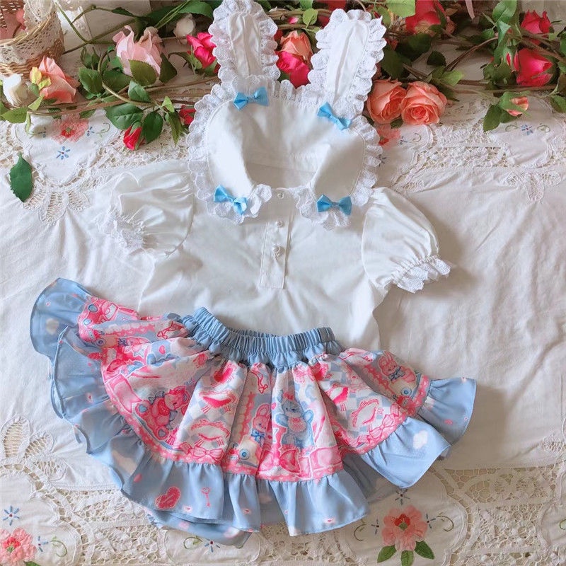 Set áo và chân váy công chúa phong cách lolita mùa hè 2021 cho bé gái