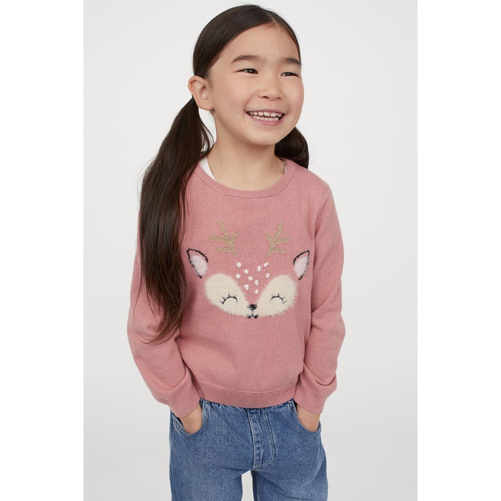 Áo len hươu hồng HM H&amp;M sz 1.5-2y_hàng chính hãng authentic