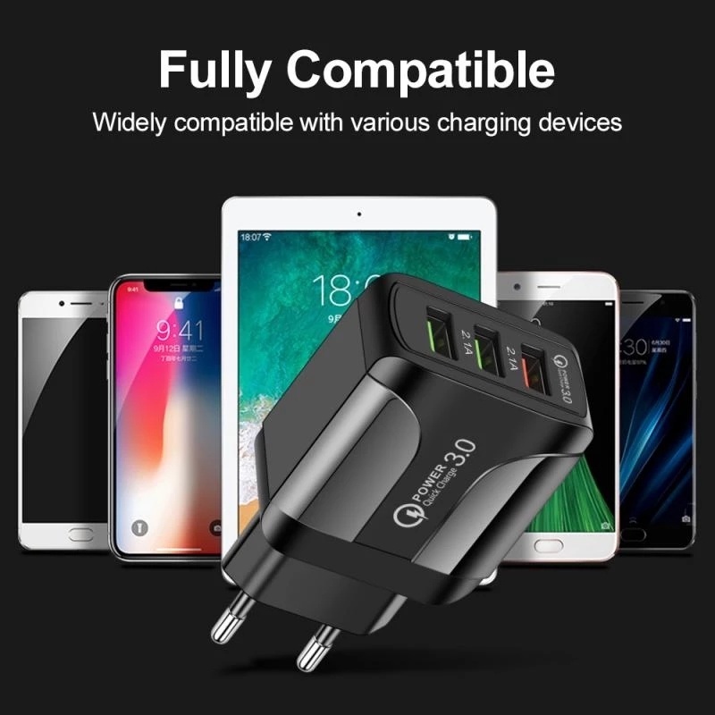 Củ Sạc Điện Thoại Di Động 3 Cổng USB 15W Phích Cắm EU US