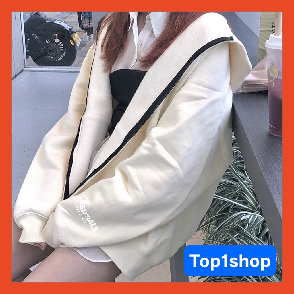 Áo khoác nữ ESS Khóa Zip chất nỉ bông dày cao cấp form rộng thích hợp mùa thu đông,Chống nắng mùa hè phong cách Hàn Quốc