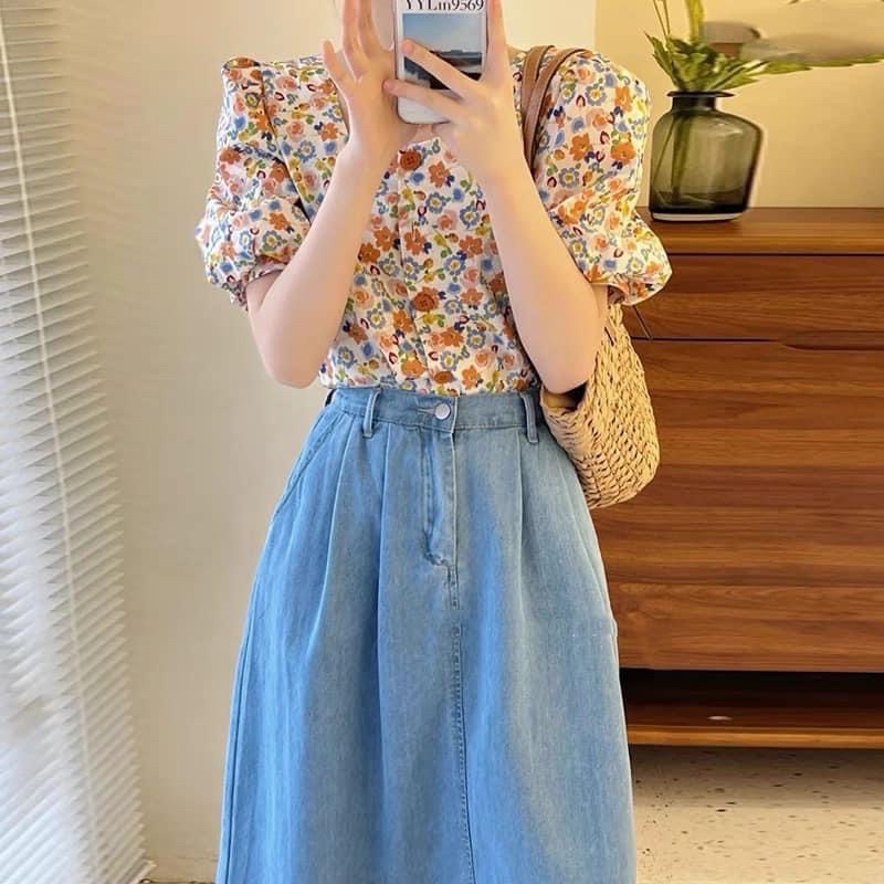 CV79 - CHÂN VÁY JEANS GIẤY XANH XOÈ CẠP CHUN SAU