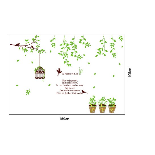Decal trang trí mẫu Cây xanh và Lồng chim xinh