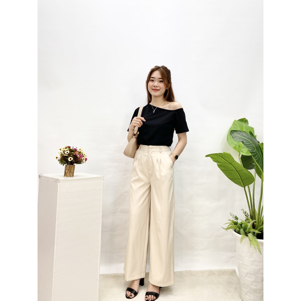 Quần ống rộng nữ dáng dài, quần suông cạp cao 3 màu, hàng thiết kế Hachidesigns | BigBuy360 - bigbuy360.vn