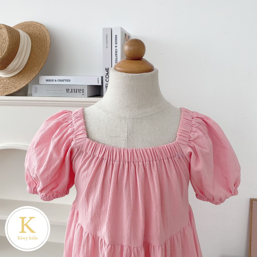 Váy bé gái maxi KIWY KIDS chất linen thô nhăn màu hồng ngọt ngào Kidsh2163 cho bé từ 5 đến 11 tuổi