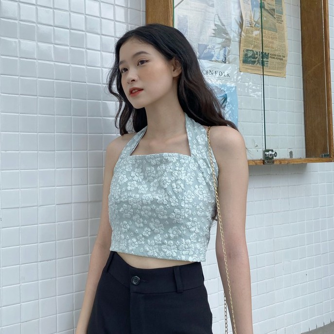 YU CHERRY | Áo nữ Pattern Neck Croptop YA376