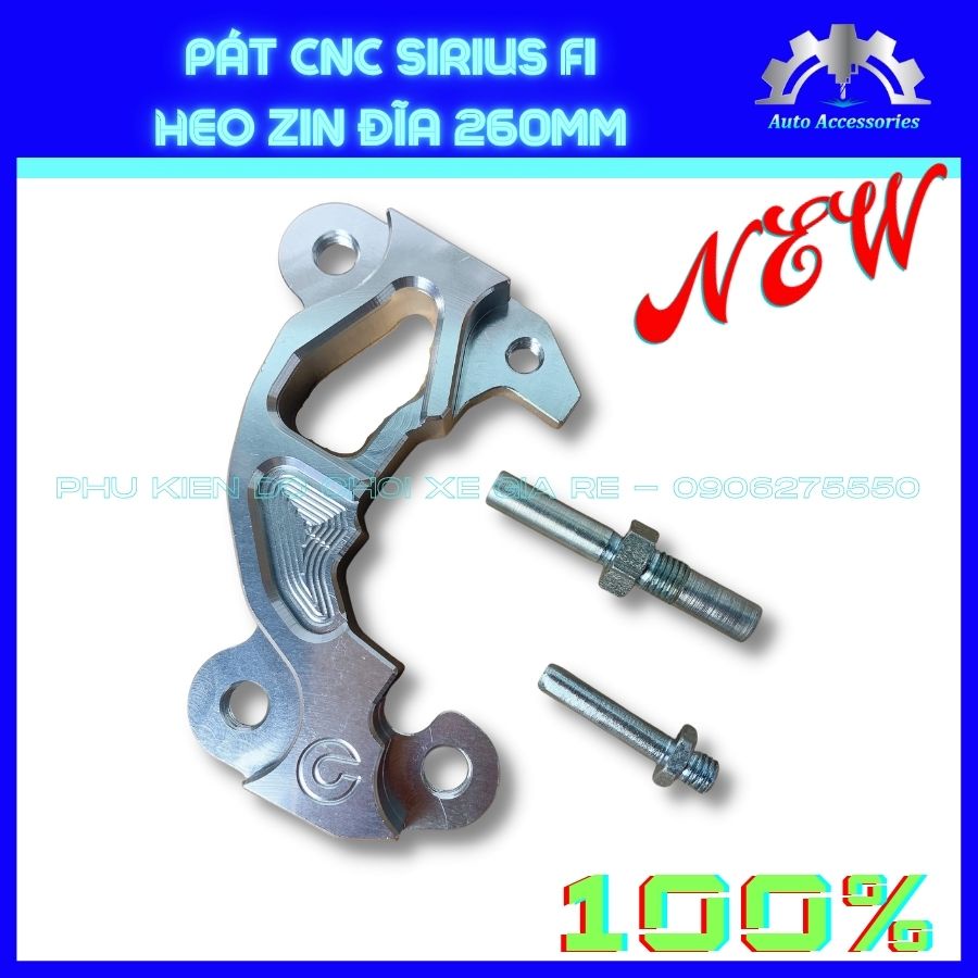 Pát Trước cho xe Sirius Fi, Pát CNC gắn cùng Heo dầu ZIN theo xe, đĩa size 260mm - TẶNG 2 CHỐT như hình