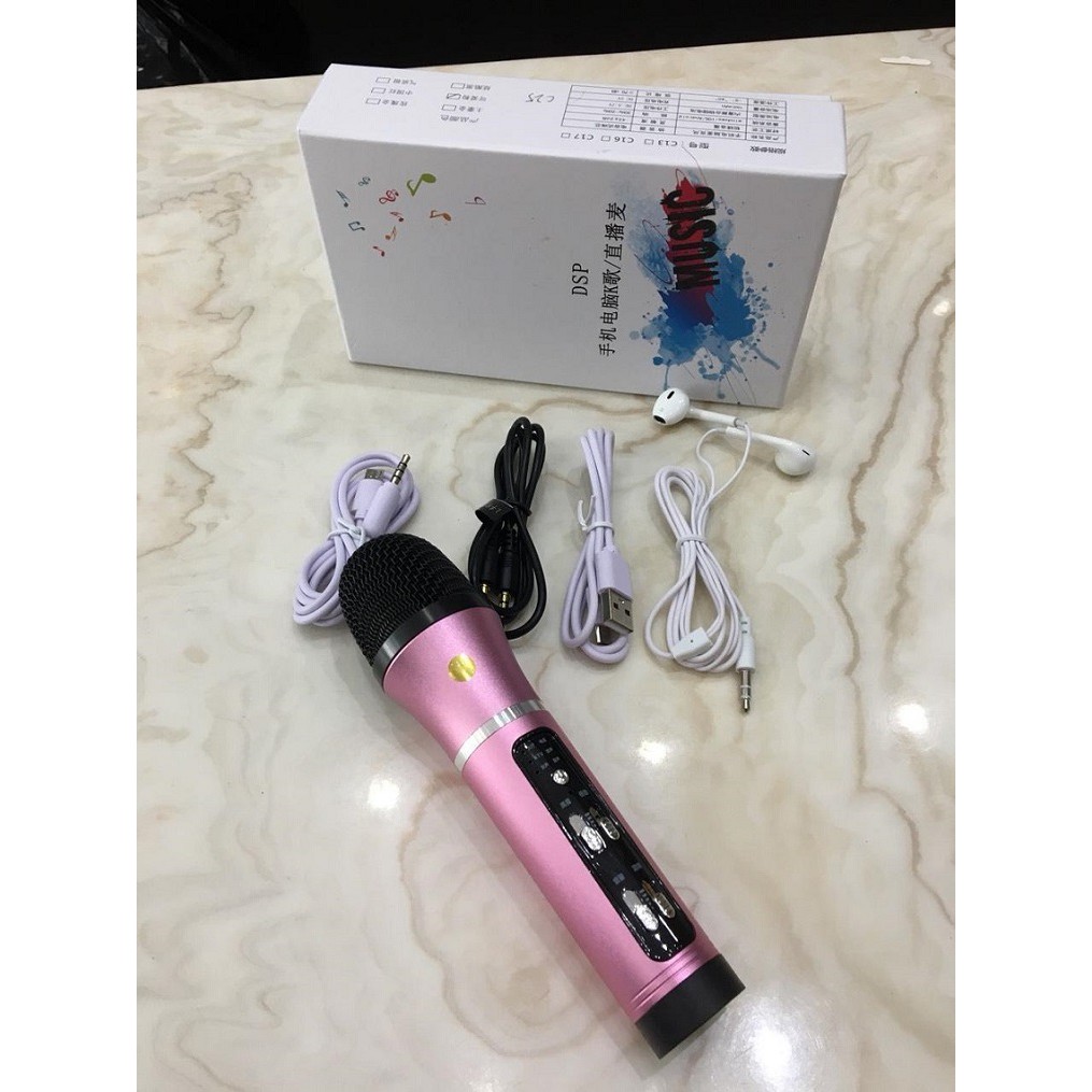 MICRO C25 THU ÂM, LIVESTREAM, KARAOKE - ĐẦY ĐỦ PHỤ KIỆN TAI PHONE