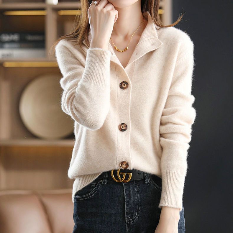 Áo Khoác Cardigan Dệt Kim Cổ Đứng Phong Cách Thời Trang Thu Đông