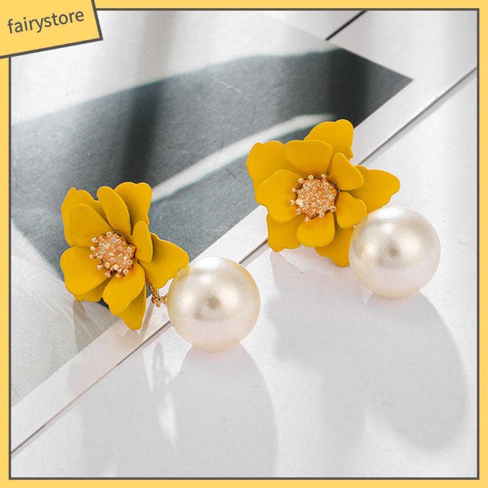 Bông tai hình hoa đính ngọc trai nhân tạo thời trang