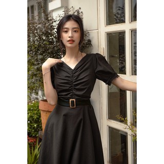 OLV-Đầm kiểu Linen Dark Grey