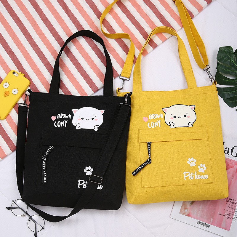 TÚI TOTE MÈO TÚI ĐEO 2 KIỂU CHÉO - KHOÁC MÈO CUTE TÚI TOTE VẢI