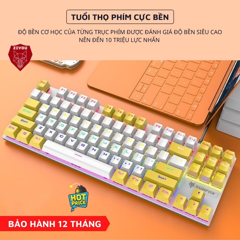 Bàn Phím CƠ Game Ziyou K80 Led 20 Chế Độ Nháy, Phím Cơ Blue Switch Cao Cấp, 87 Keys Tương Thích Mọi Máy Tính, Laptop, PC