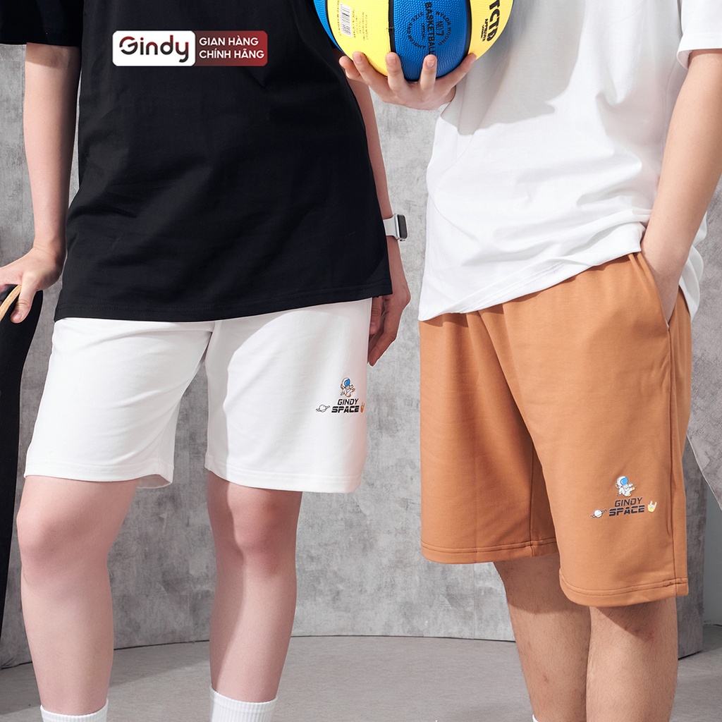 Quần short unisex vải cotton thoáng mát họa tiết quần đùi nam nữ trơn dây rút 3 màu thời trang local brand GINDY Q022