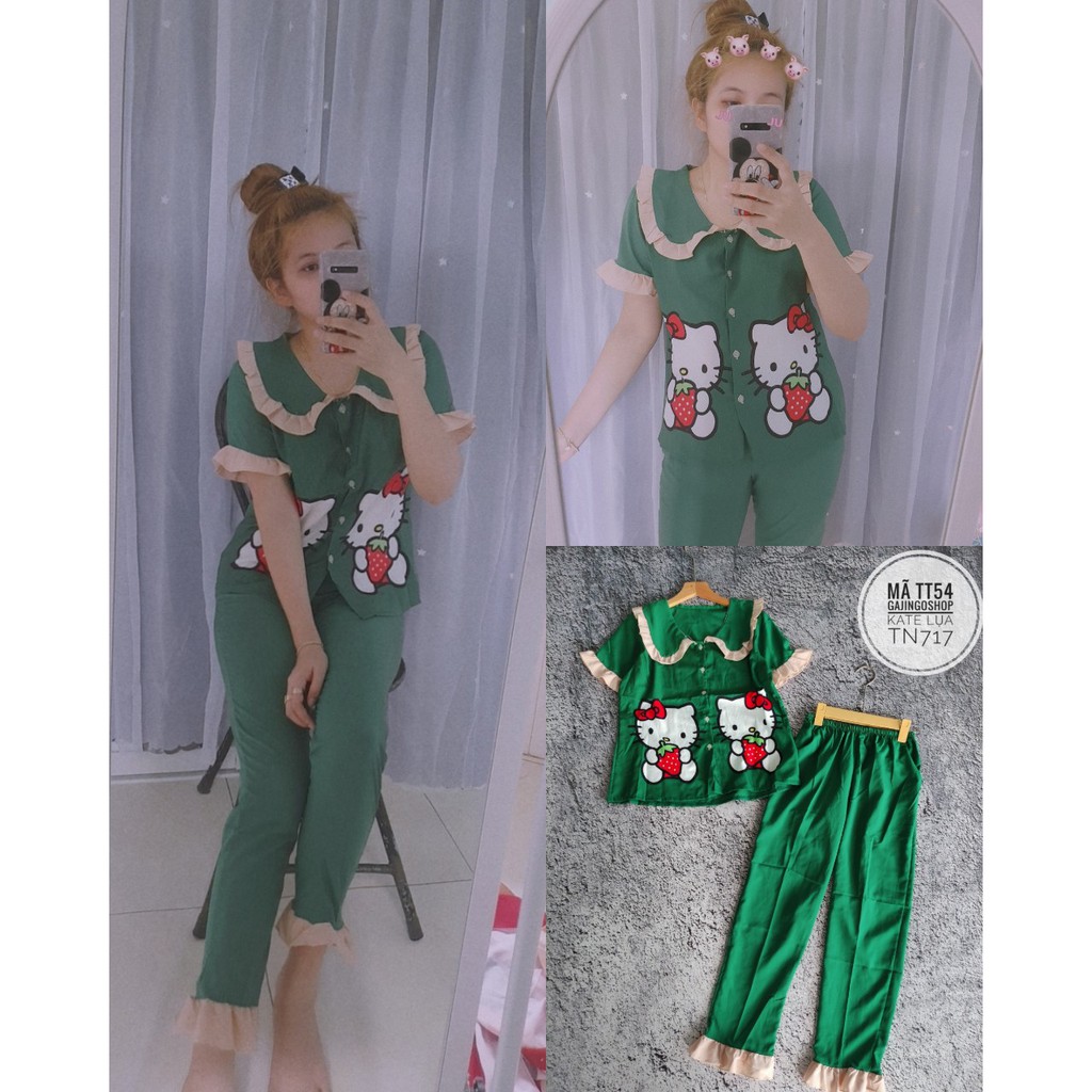 TT54- SET BỘ TIỂU THƯ DƯỚI 58 KG - SET BỘ PIJAMA MÈO KITTY HOT ( Hình thật) | BigBuy360 - bigbuy360.vn