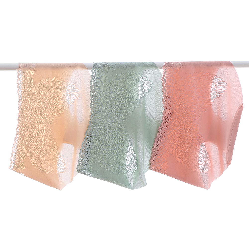Quần Lót Cotton Lụa Lạnh Không Đường May Màu Trơn Lưng Vừa Phối Ren Gợi Cảm Cho Nữ