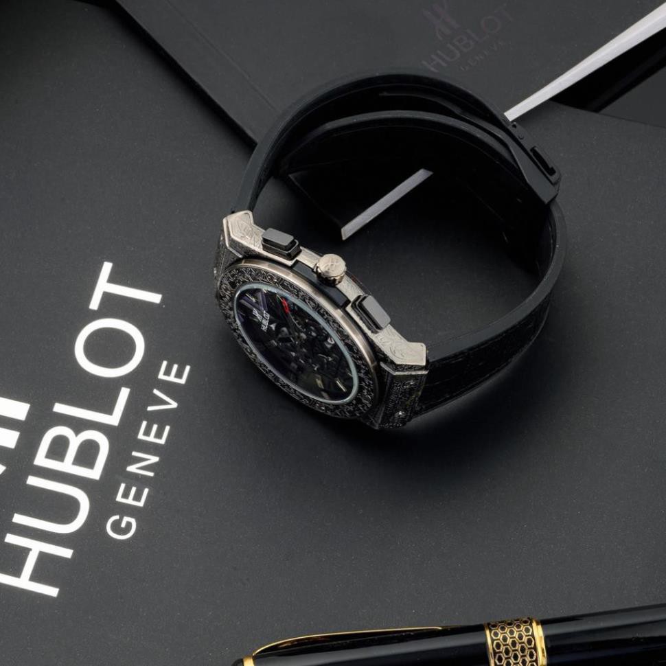 Đồng hồ nam Hublot mặt tròn -42mm lộ máy cao cấp dây da chống nước DH207  shop105