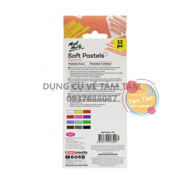 Phấn tiên Mont Marte 12 màu , Soft Pastels Mont Marte-