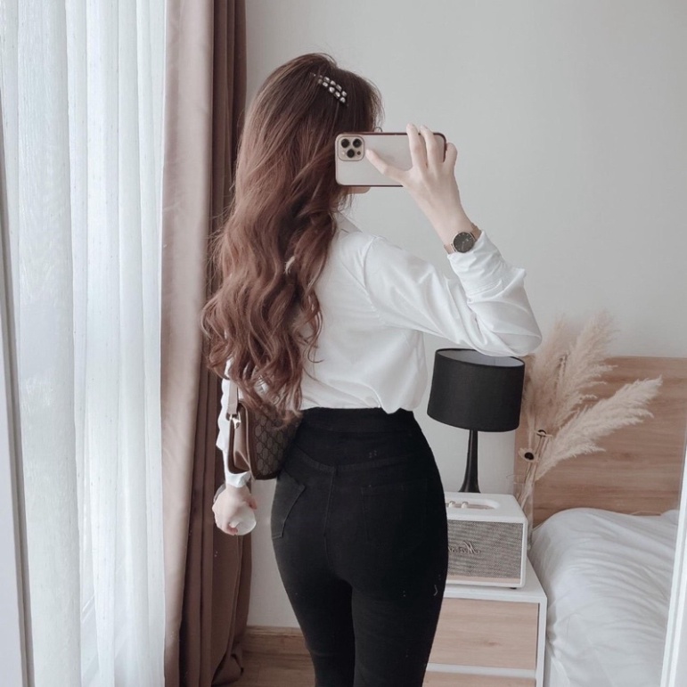 Áo sơ mi basic công sở mặc đi học, đi làm_016 ulzzang babydoll bánh bèo nội y xanh