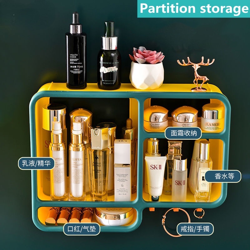 Hộp Đựng Mỹ Phẩm Gắn Tường Chống Bụi Không Cần Khoan Lỗ Cho Phòng Tắm