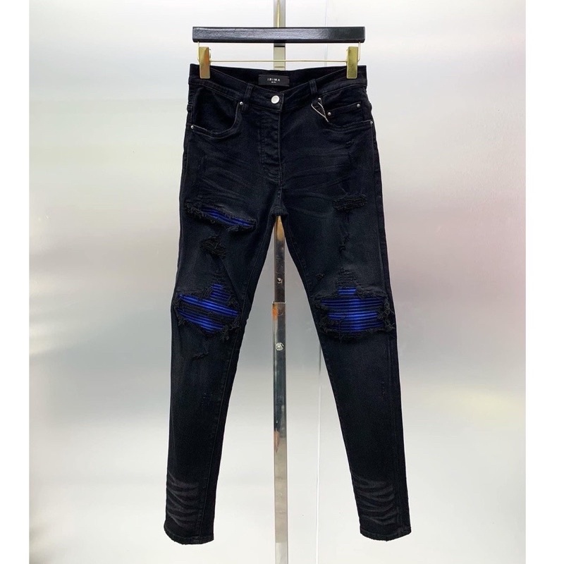 Quần jean Skinny Amiri đen Nam rách vá vải nhăn loang xanh QJ114P