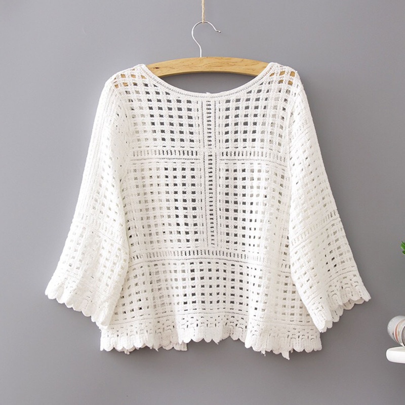 Brroa Áo Khoác Cardigan Dệt Kim Tay Loe 3 / 4 Phối Ren Họa Tiết Kẻ Sọc Thời Trang Xuân Hè Cho Nữ