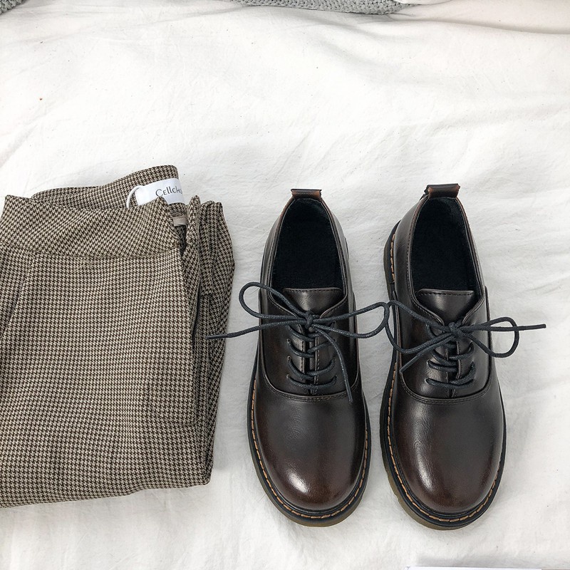 ok [SẴN] G10_Giày da nữ ulzzang buộc dây phong cách retro | BigBuy360 - bigbuy360.vn