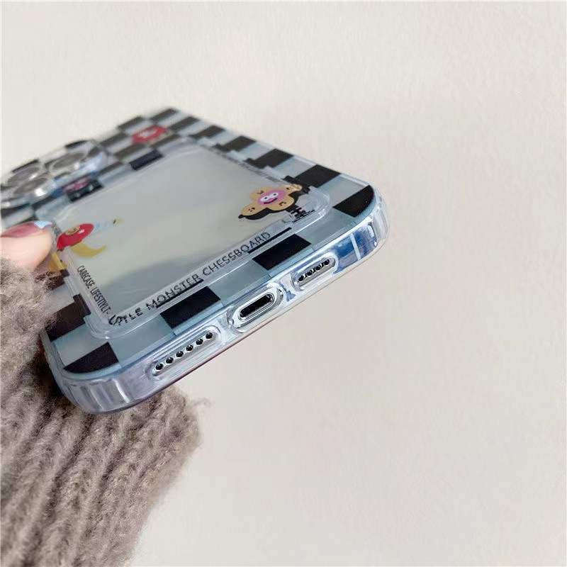 Ốp Điện Thoại Dẻo Trong Suốt Họa Tiết Bàn Cờ Kèm Ngăn Đựng Thẻ Cho iPhone 13 11 12 Pro Max X XS XR 7 8 Plus SE 2020