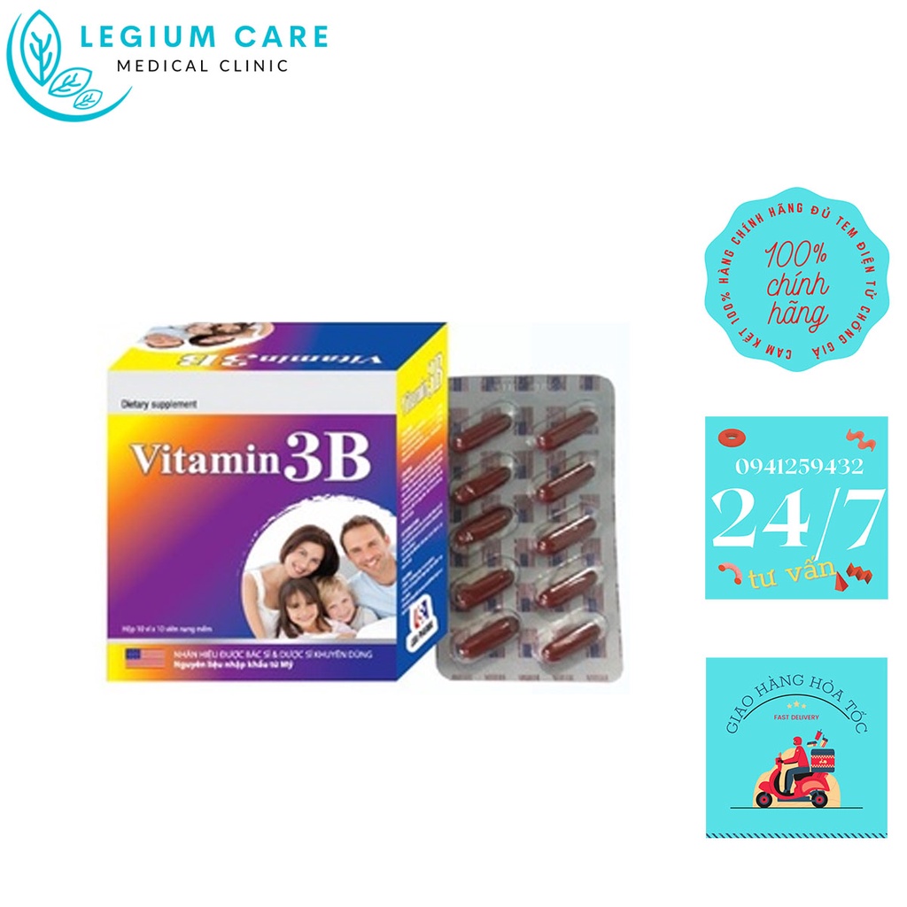 Viên Uống Bổ Sung Vitamin B ❤️CHÍNH HÃNG👍 Vitamin 3B ❤️ hỗ trợ bổ dây thần kinh, chống tê bì chân tay hộp 100 viên