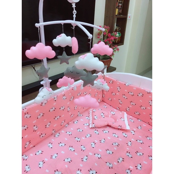 Bộ quây 4 tấm cho nôi cũi chất cotton lụa Hàn