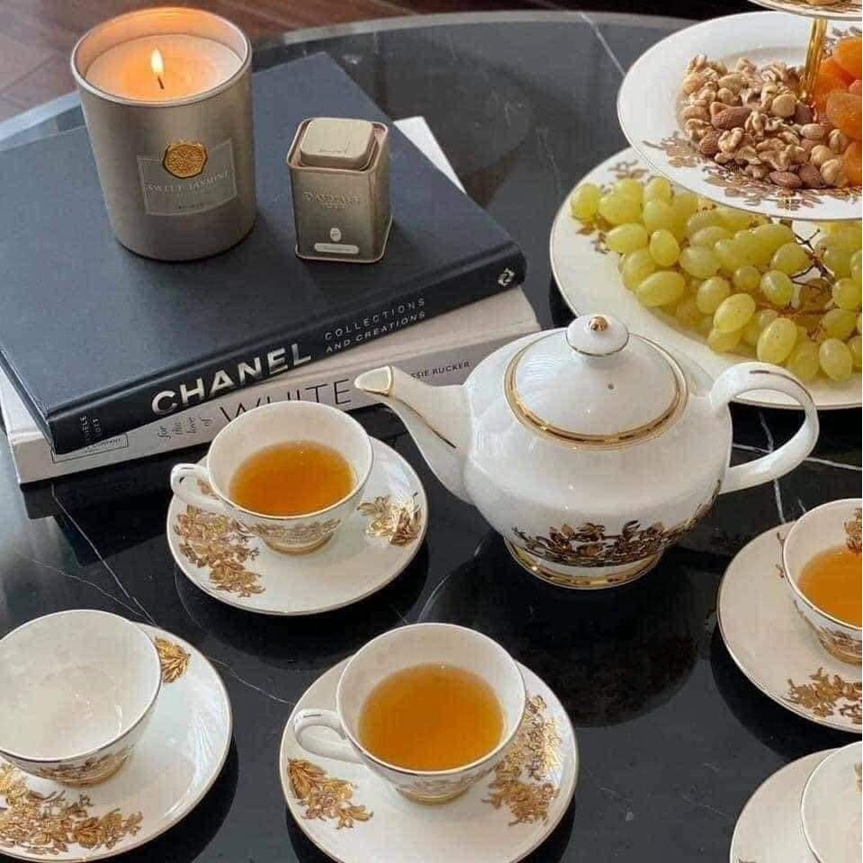 Bộ ấm chén trà hoa cúc sứ xương Châu Âu lmperial, 1 ấm 700ml, 6 tách 120ml, 6 đĩa - Anh