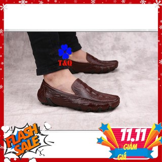 Giày lười nam , giày mọi nam da bò vân in cá sấu độc đáo hót nhất năm 2019 GM-08[ đen , nâu]