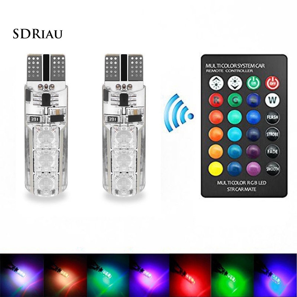 Cặp đèn LED DC12V T10 5050 6 SMD RGB đọc sách trên xe hơi+điều khiển từ xa