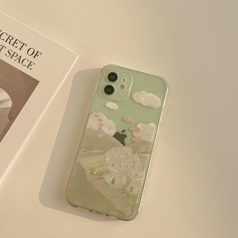 Soft Silicone Cute Simple and Gentle Small Green Hills Casing IPhone 12Mini 12 12Pro 12Pro Max 11 11Pro 11ProMax XS Max XR XS Case for IPhone 8 Plus 6 6S 7 8 6 Plus 6S Plus 7 Plus Fashion Phone Cover
