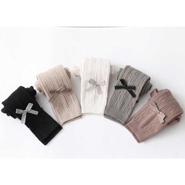 Quần tất niniduoduo không bàn sọc gân đính nơ nhỏ 5 màu