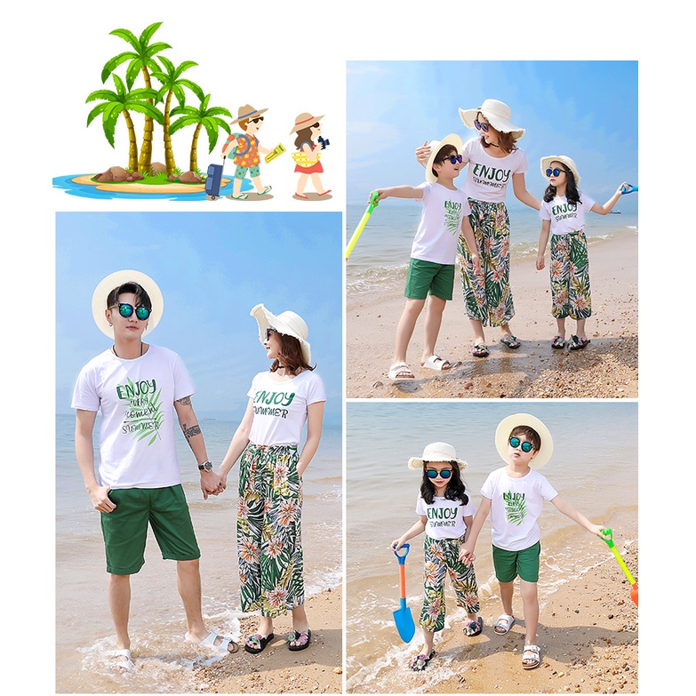 Set Quần Áo Gia Đình Đi Biển Familylove - Set Bộ Đồ Đi Biển Cho Cả Nhóm Và Gia Đình Enjoy Summer Họa Tiết Hoa Lá