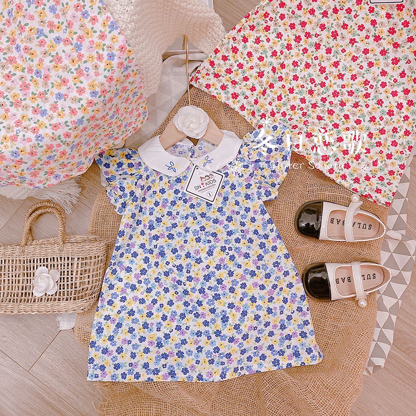 VÁY CHO BÉ GÁI TAY HOA BÈO XẾP LY, CHẠY CHIẾT LY NGỰC ĐẸP MÊ SIZE 9-21KG [V36]