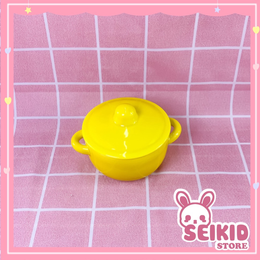 Bát sứ ăn dặm có nắp đậy hình chiếc nồi cực kì xinh xắn đáng yêu Seikid 130ml