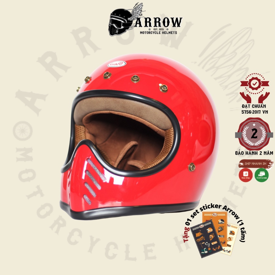 Mũ bảo hiểm fullface Raw arrow shop Vintage II nón bảo hiểm ff chất lượng cao