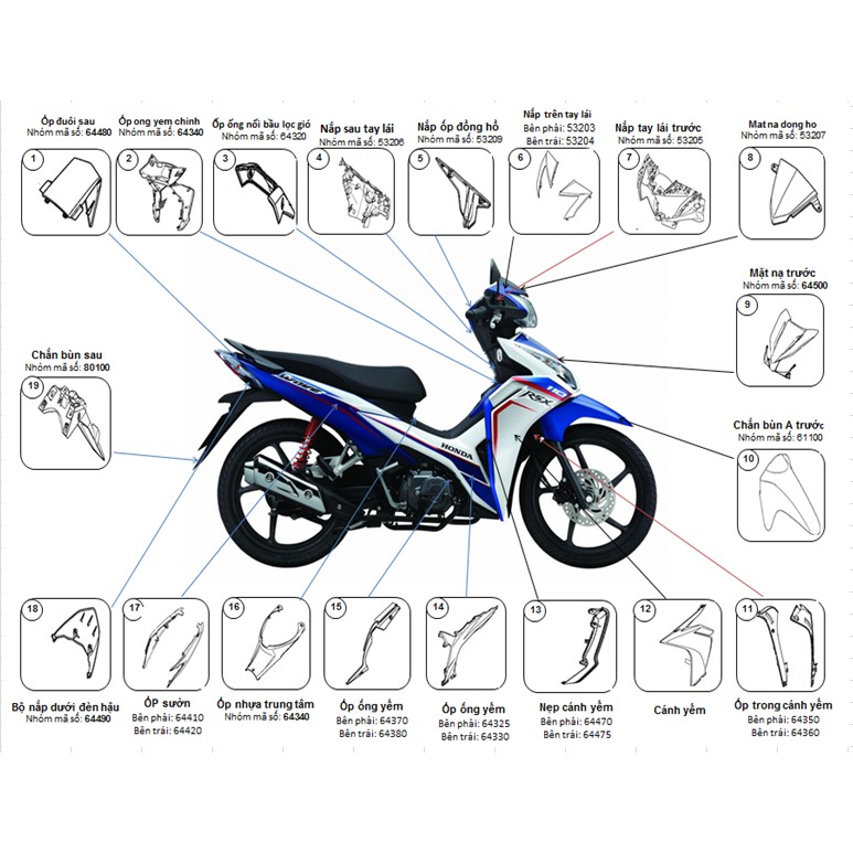 BỘ NHỰA WAVE RSX 110cc - 2013 - Màu Đen Xám