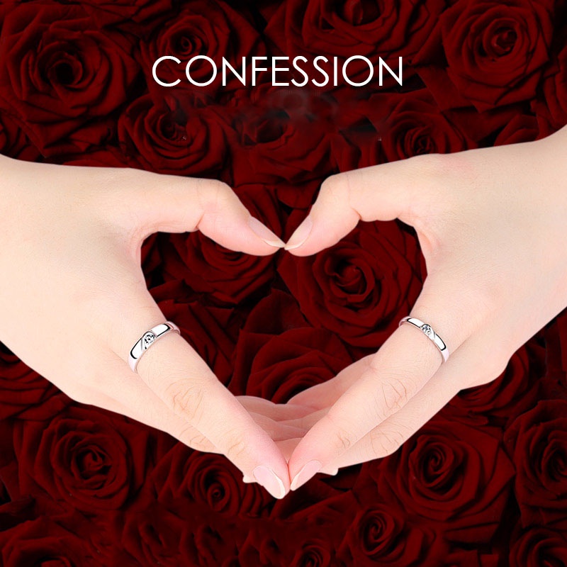 nhẫn đôi Cặp nhẫn bạc 925 kiểu hở có thể điều chỉnh kích thước phong cách cổ điển cho cặp đôi