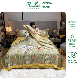 Bộ 4 món chăn ga gối lụa thái tencel Hankun chần bông hè siêu mát loại 1 (hàng nhập khẩu)