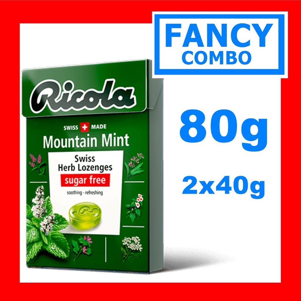 Kẹo KHÔNG ĐƯỜNG thảo mộc tự nhiên Ricola MOUNTAIN MINT 80g (2x40g) Sự tươi mát nhẹ nhàng của bạc hà được trồng ở Thụy Sĩ